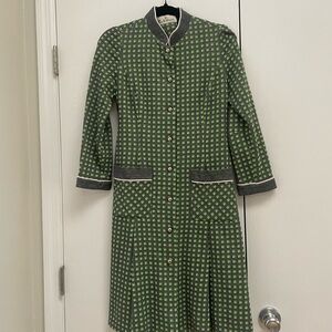 Vintage 1960s Rothschild Green and Gray Long Sleeve Dress